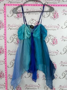 X:S clothing tank top fairy hem smocked Blue Ombre Handkerchief-Hem Chiffon Cami